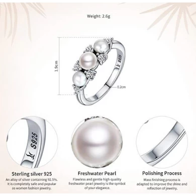 925 Sterling Silver Gorgeous Love Freshwater Pearl Ring for Women Wedding Jewelry Manufacturer