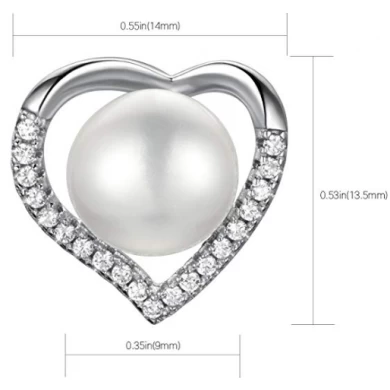 925 Sterling Silver Heart shaped  Earrings with Diamonds and Pearls for Woman