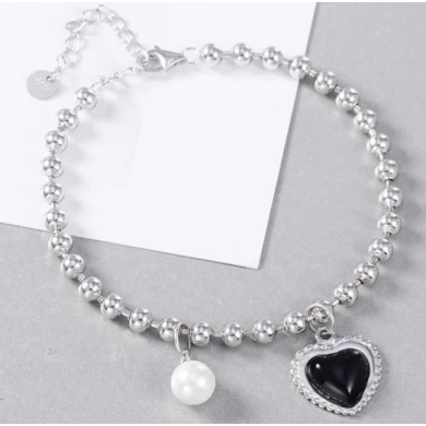 Black agate love pearl 925 sterling silver bracelet manufacturer