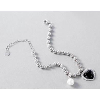 Black agate love pearl 925 sterling silver bracelet manufacturer