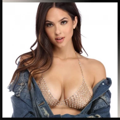 Bra Maker Women Halter Shiny Rhinestone Body Chain Evening Party Club Metal Bra N1013