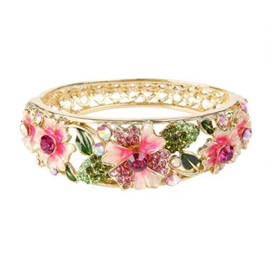 Bracelet Wholesale Jewelry Fashion Bracelet Women's Gold-tone Austrian Crystal Enamel Flower Leaf Bangle