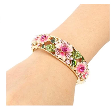 Bracelet Wholesale Jewelry Fashion Bracelet Women's Gold-tone Austrian Crystal Enamel Flower Leaf Bangle