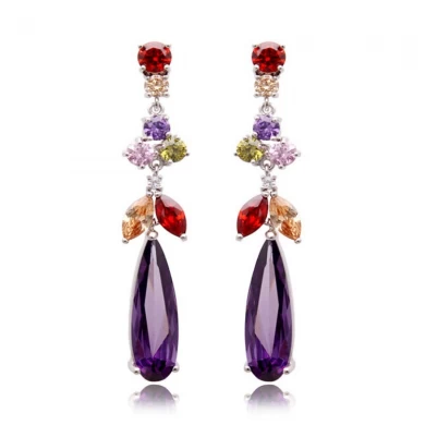Charm Strass vergoldet colorful High-End Zirkon langer Tropfen Ohrringe Women Fashion Bridal Jewelry