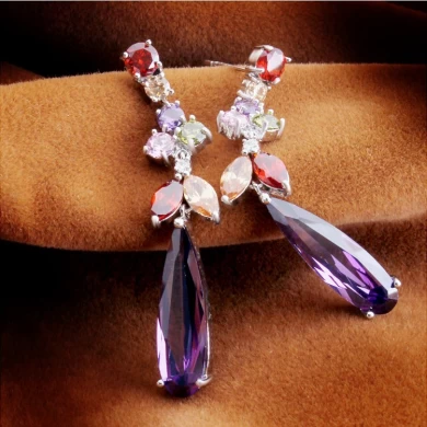 Charm Strass vergoldet colorful High-End Zirkon langer Tropfen Ohrringe Women Fashion Bridal Jewelry