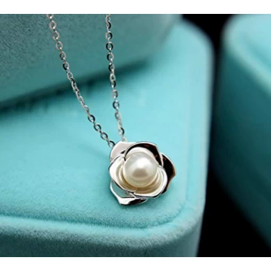China Supplier High Polished 925 Sterling Silver Necklace with Natural Freshwater Pearl