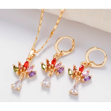 Colorful zircon jewelry set dubai gold plated jewelry, cheap necklace and earrings set manufacturer china