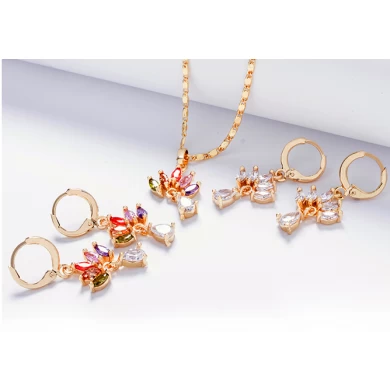 Colorful zircon jewelry set dubai gold plated jewelry, cheap necklace and earrings set manufacturer china