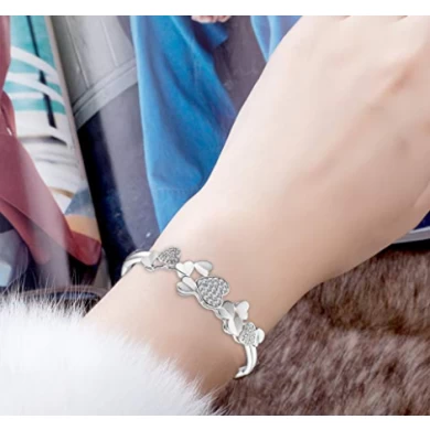 Crystal Bangle Bracelets For Womens Girls 925 Silver Plated Jewelry Christmas Gift