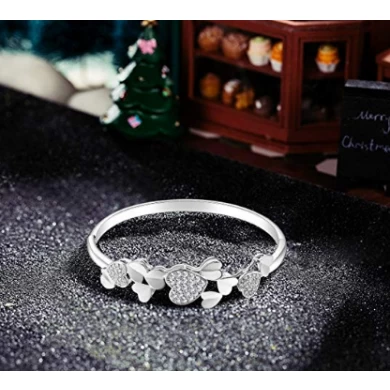Crystal Bangle Bracelets For Womens Girls 925 Silver Plated Jewelry Christmas Gift