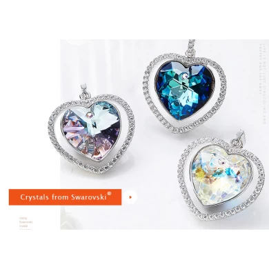 Custom Crystals Jewelry 925 Sterling Silver Heart Pendant Necklace Supplier Shenzhen