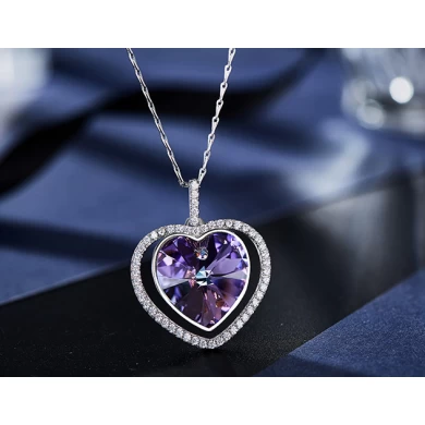 Custom Crystals Jewelry 925 Sterling Silver Heart Pendant Necklace Supplier Shenzhen