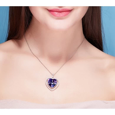 Custom Crystals Jewelry 925 Sterling Silver Heart Pendant Necklace Supplier Shenzhen