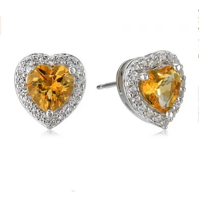 Custom Sterling Silver Birthstone and Created White Sapphire Halo Heart Stud Earrings Manufacturer China