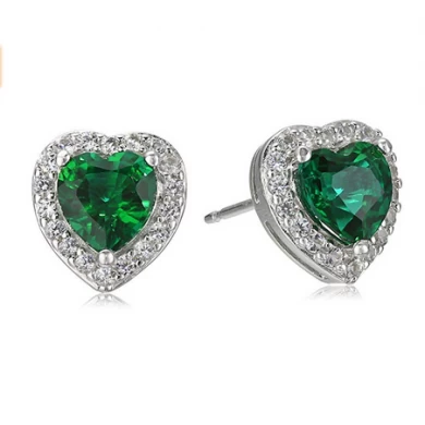 Custom Sterling Silver Birthstone and Created White Sapphire Halo Heart Stud Earrings Manufacturer China