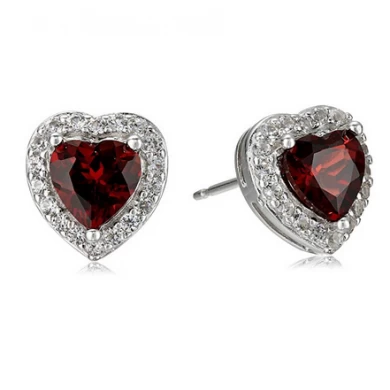 Custom Sterling Silver Birthstone and Created White Sapphire Halo Heart Stud Earrings Manufacturer China