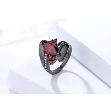 Custom unique wave design black gold ruby gemstone finger ring for women
