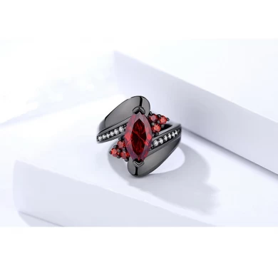 Custom unique wave design black gold ruby gemstone finger ring for women