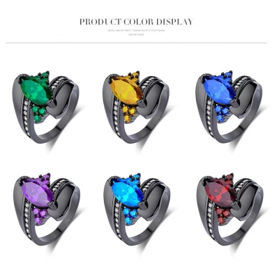 Custom unique wave design black gold ruby gemstone finger ring for women