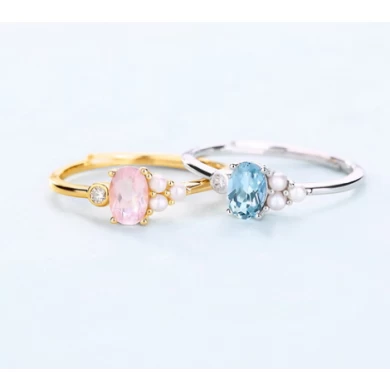Dainty petite white gold topaz pearl jewelry sterling silver cluster ring manufacturer oem