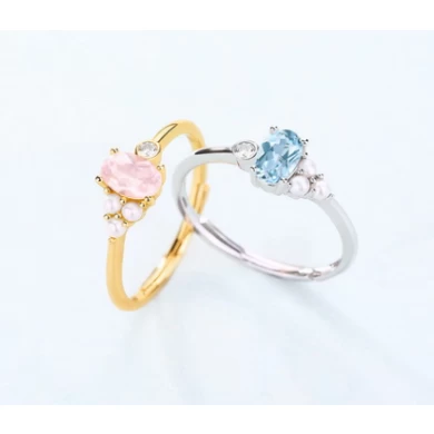 Dainty petite white gold topaz pearl jewelry sterling silver cluster ring manufacturer oem