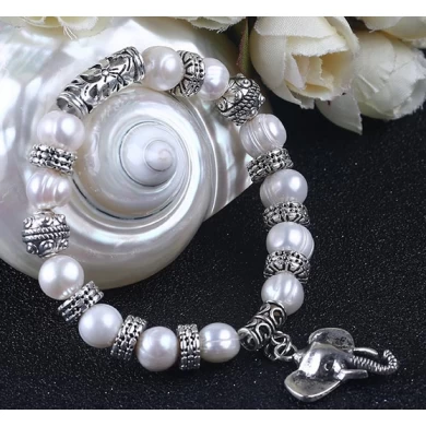 Elephant Pendant 10mm White Pearl Alloy Bracelet Supplier China