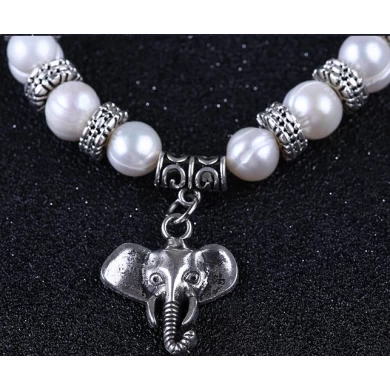 Elephant Pendant 10mm White Pearl Alloy Bracelet Supplier China