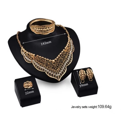 Factory Price Gold Love Alloy Gem Wedding Travel Women's Four-piece Jewelry Set