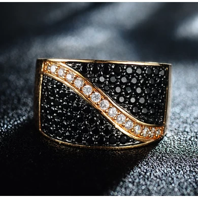 Factory reasonable price black zircon rings 18k gold for men