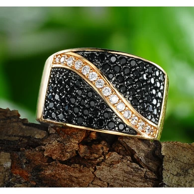 Factory reasonable price black zircon rings 18k gold for men