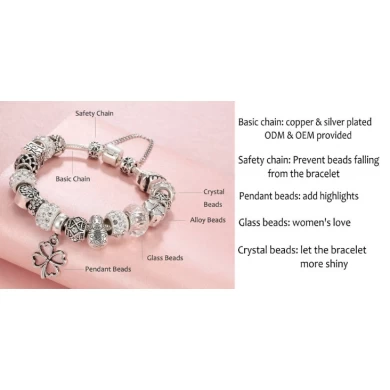 Fashion Jewelry European Silver Plated Bead Bracelet for Women