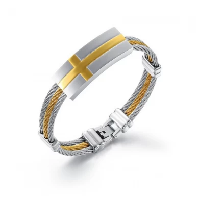 Fashion Men's Edelstahl Titan Bracelets Wholesale Golden Jewelry, Charm Triple Draht Bangles für Menschen mit Metal Cross Schnalle