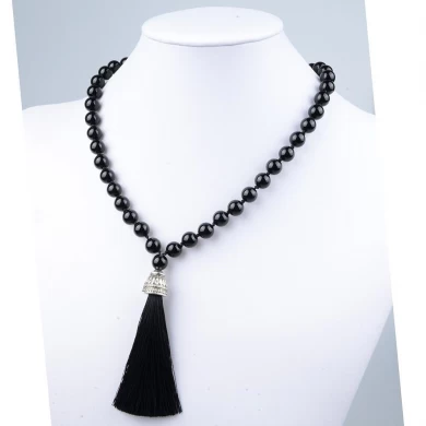 Moda más reciente negro ágata, turquesa o collar blanco borla collar colgantes