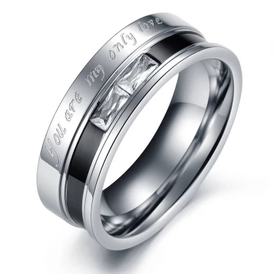 Fashion Rose Gold Black Stainless Steel Couple Finger Wedding Ring