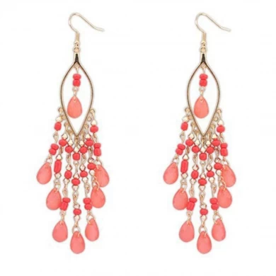 Fashion Women Long  Beaded Ear Stud Hook Dangle Earrings Jewelry Multi Color for Wemen Choose As Gift