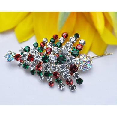 Fashion Zinc Alloy Enameled Colorized Crystal High Christmas Tree Brooches For Christmas Gifts