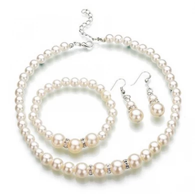 Faux Pearl Crystal Choker Necklace Earring Bracelet Jewelry Set