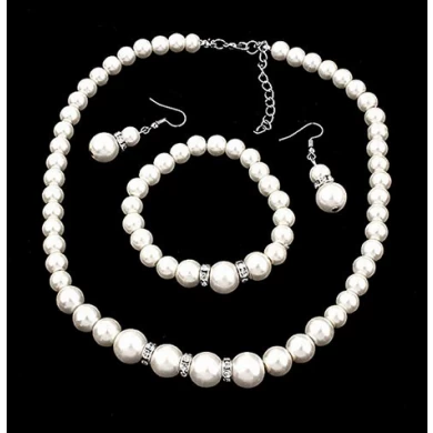 Faux Pearl Crystal Choker Necklace Earring Bracelet Jewelry Set