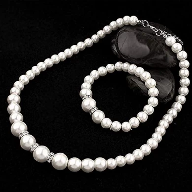 Faux Pearl Crystal Choker Necklace Earring Bracelet Jewelry Set