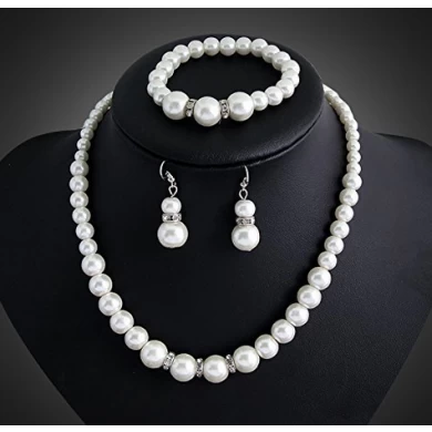 Faux Pearl Crystal Choker Necklace Earring Bracelet Jewelry Set