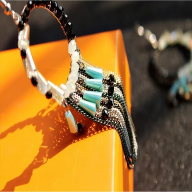 Handmade Crystal Beads Silver Chain Tassel Earring, Colorful Metal Chains Cluster Earring
