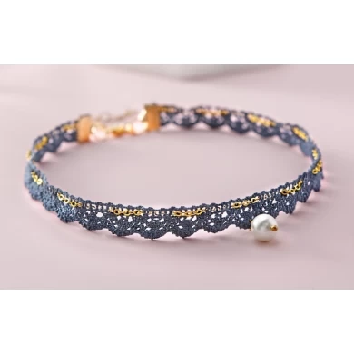 High Quality Manufacturer Zinc Alloy Lace Necklace with Artificial pearls pendant
