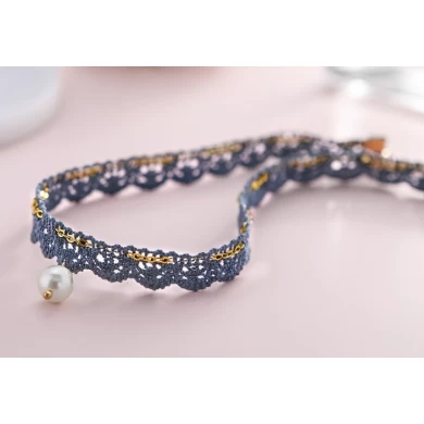 High Quality Manufacturer Zinc Alloy Lace Necklace with Artificial pearls pendant
