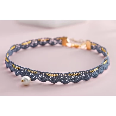 High Quality Manufacturer Zinc Alloy Lace Necklace with Artificial pearls pendant