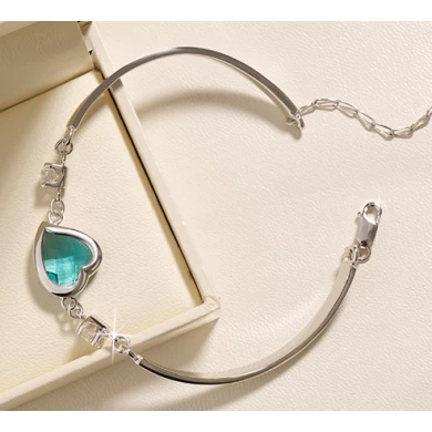 High Quality Sterling Silver Heart Shape Gemstone Bracelet Bangle Manufacturer in China