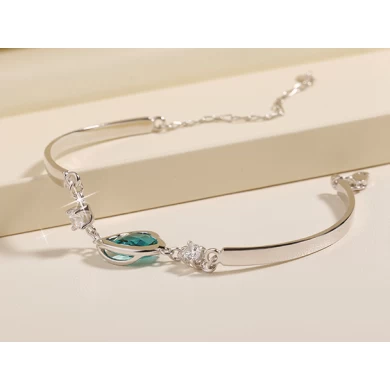 High Quality Sterling Silver Heart Shape Gemstone Bracelet Bangle Manufacturer in China