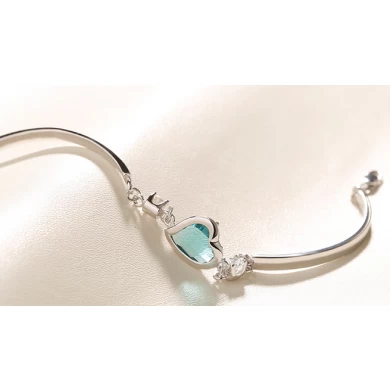 High Quality Sterling Silver Heart Shape Gemstone Bracelet Bangle Manufacturer in China