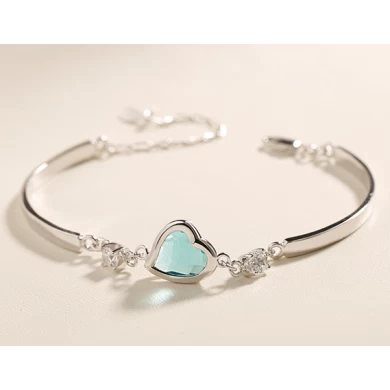 High Quality Sterling Silver Heart Shape Gemstone Bracelet Bangle Manufacturer in China