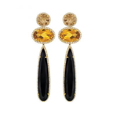 High quality fashion austrilian stone jewelry long pendant earrings for women,Wedding fashion style CZ bridal long dangle earring jewelry