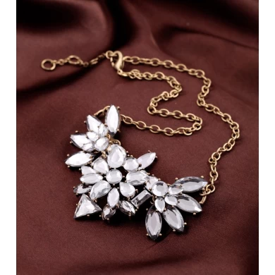 Hot Lady Accessories Clear Stacked Gems Stone Statement Necklace Wholesale Fashion Jewelry OEM Factory